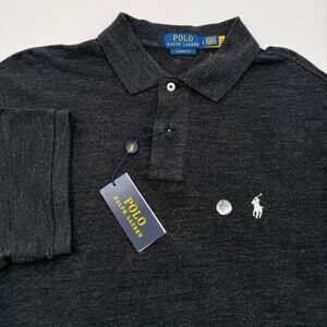 NWT Polo Ralph Lauren Men’s L Classic Fit Black Heather Pony Mesh Polo Shirt